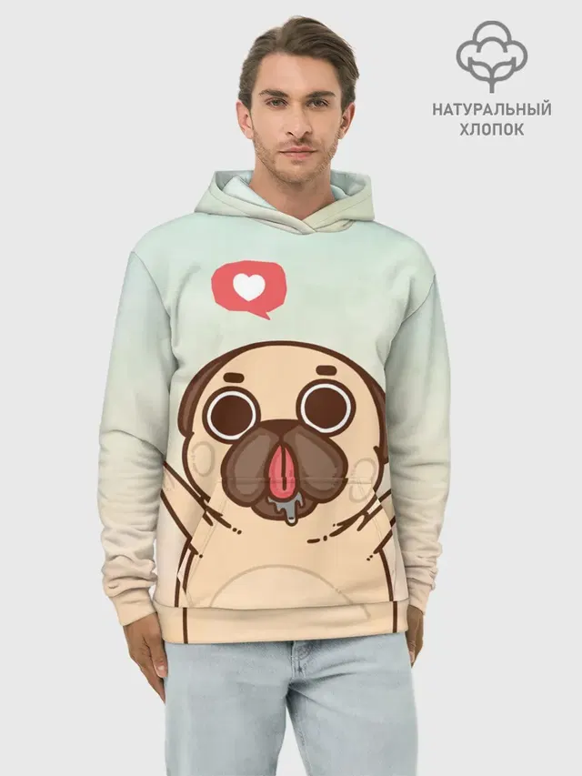 Худи мужской базовый хлопок с принтом «Puglie Pug Like»