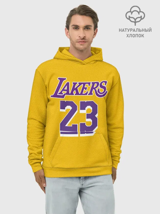 Худи мужской базовый хлопок с принтом «НБА — James 18-19 LA Lakers home»