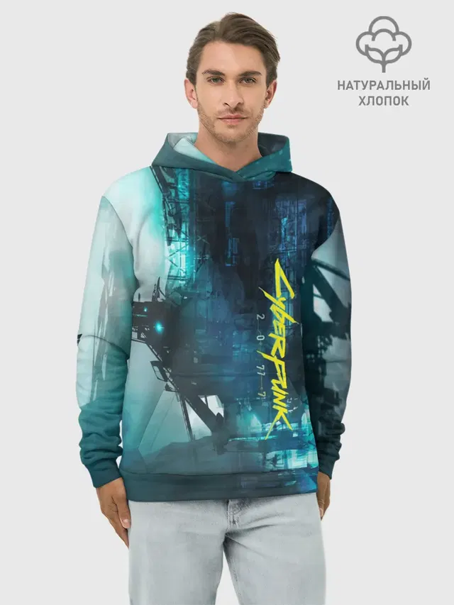 Худи мужской базовый хлопок с принтом «Cyberpunk 2077»