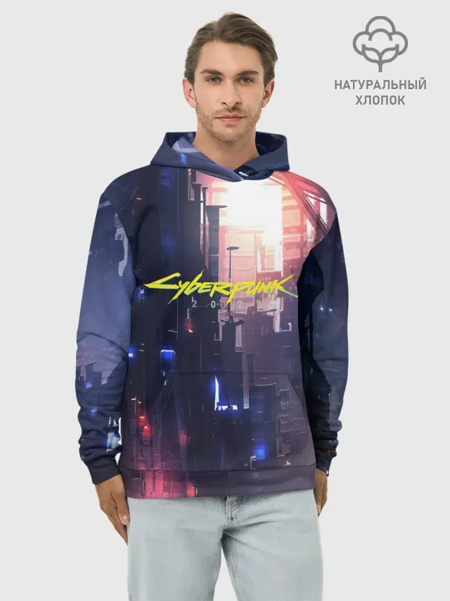 Худи мужской базовый хлопок с принтом «Cyberpunk 2077»
