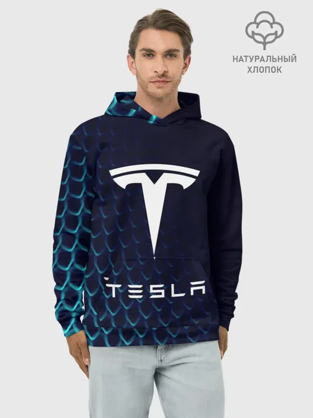Худи мужской базовый хлопок с принтом «Разные автомобильные — Tesla Motors»