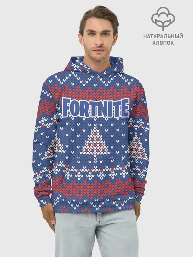 Худи мужской базовый хлопок с принтом «Фортнайт — НОВОГОДНИЙ FORTNITE»
