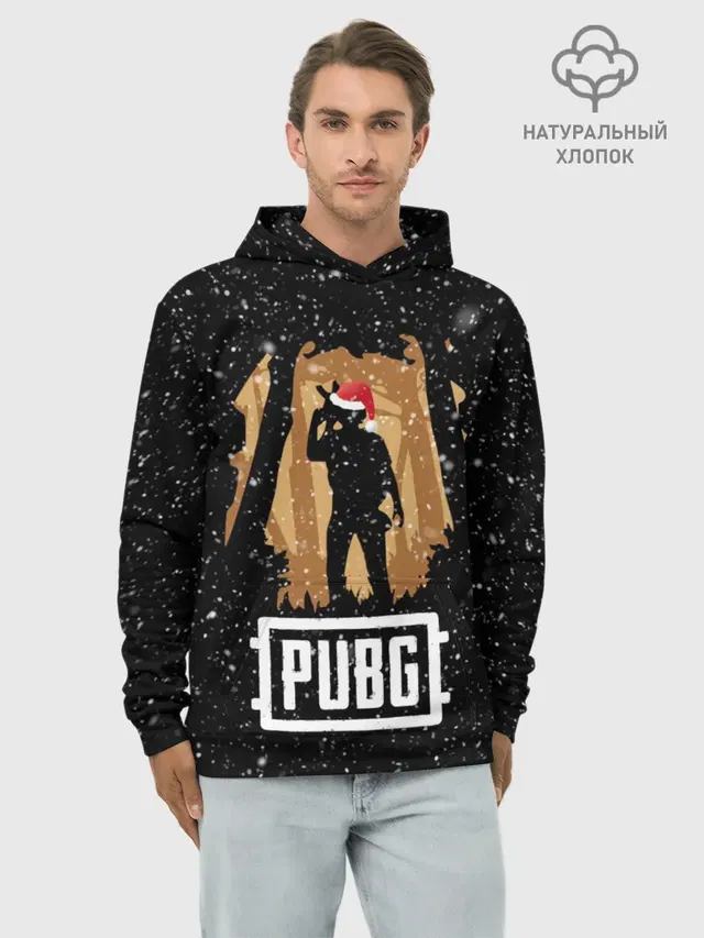 Худи мужской базовый хлопок с принтом «ПАБГ — Новогодний PUBG»