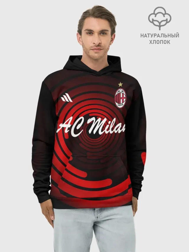 Худи мужской базовый хлопок с принтом «Adidas — AC Milan»