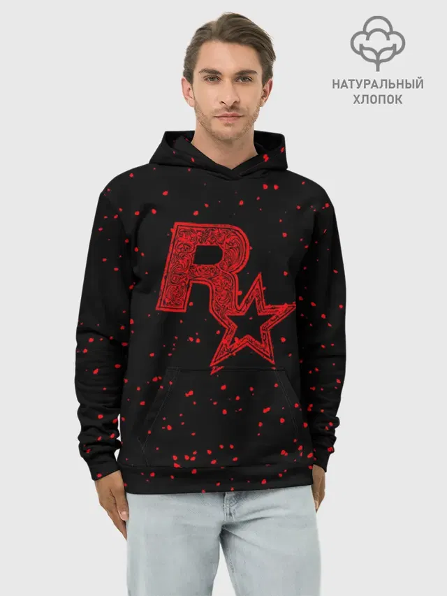 Худи мужской базовый хлопок с принтом «Rockstar»