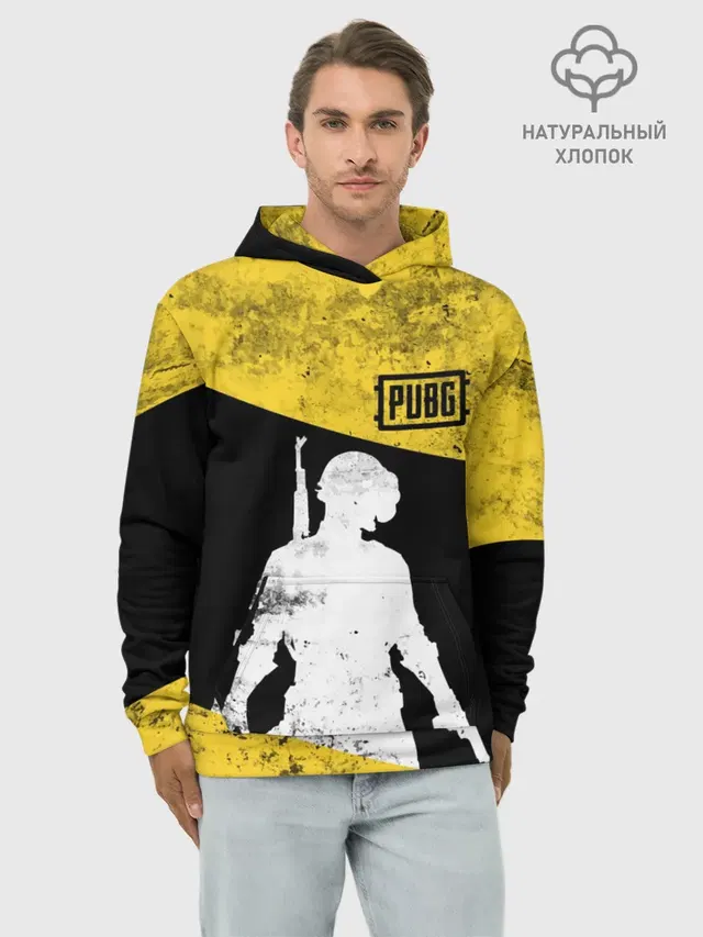 Худи мужской базовый хлопок с принтом «ПАБГ — PUBG Grunge»