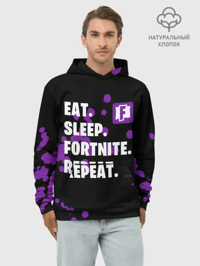 Худи мужской базовый хлопок с принтом «Фортнайт — Eat Sleep Fortnite Repeat»