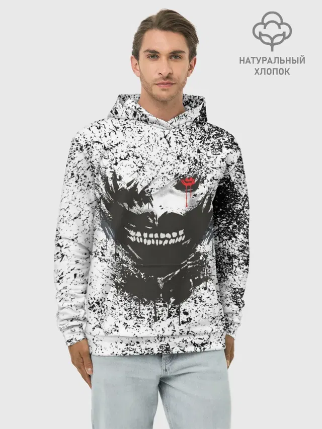 Худи мужской базовый хлопок с принтом «Токийский Гуль — Kaneki Ken»