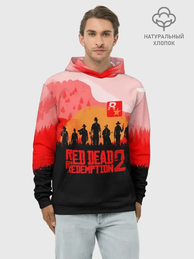 Худи мужской базовый хлопок с принтом «Rockstar Games — RED DEAD REDEMPTION 2»