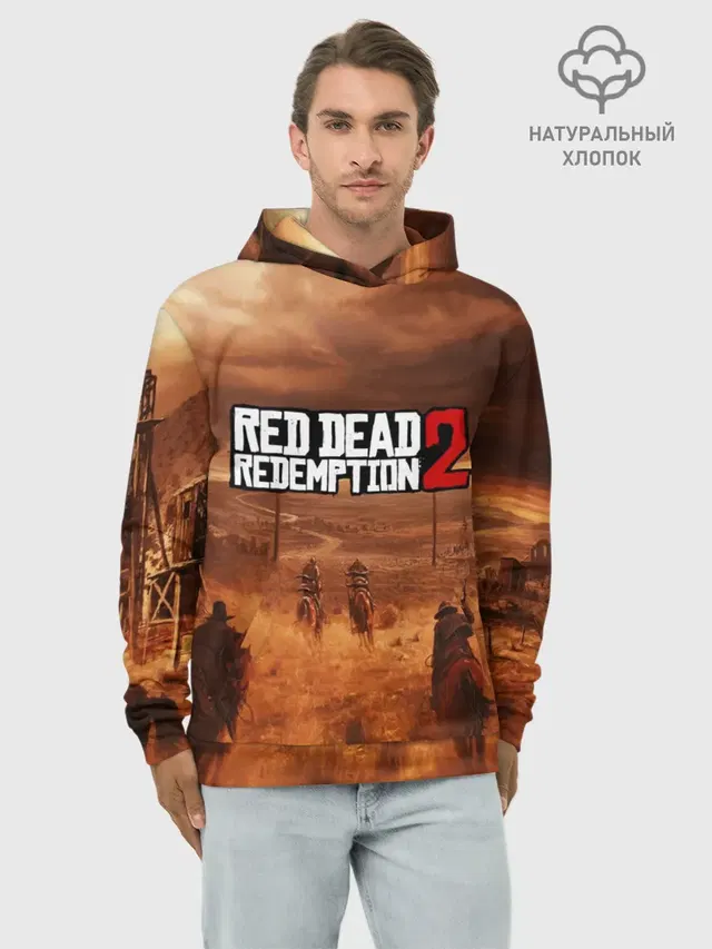 Худи мужской базовый хлопок с принтом «Mine shaft — RED DEAD REDEMPTION 2»