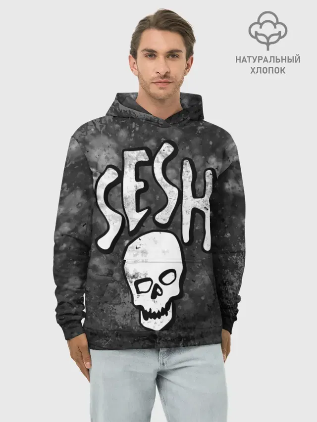 Худи мужской базовый хлопок с принтом «Bones — SESH Team»