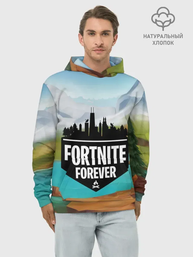Худи мужской базовый хлопок с принтом «Фортнайт — Fortnite Forever»