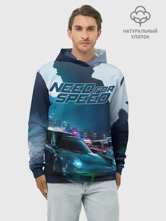 Худи мужской базовый хлопок с принтом «Need for Speed»