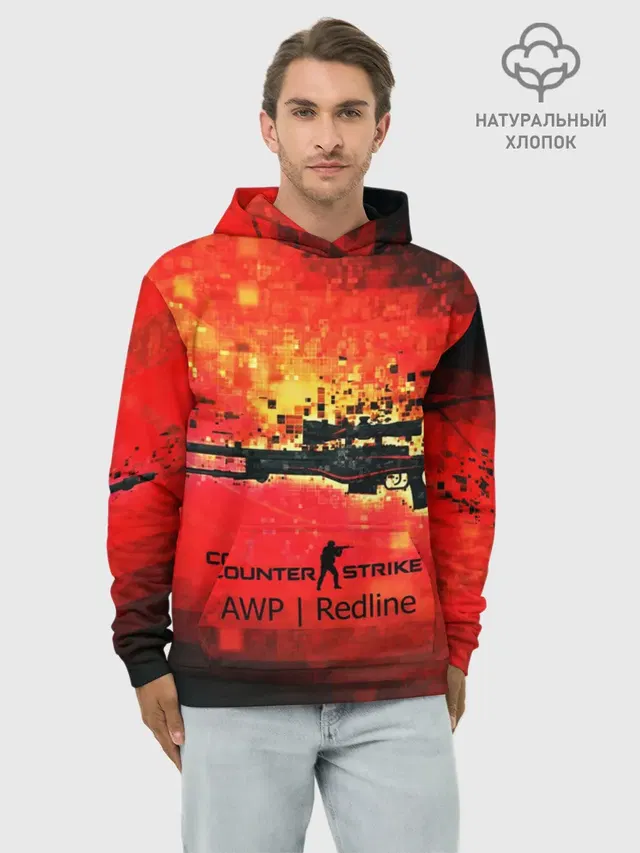 Худи мужской базовый хлопок с принтом «Counter-Strike — cs go:AWP:Red Line»