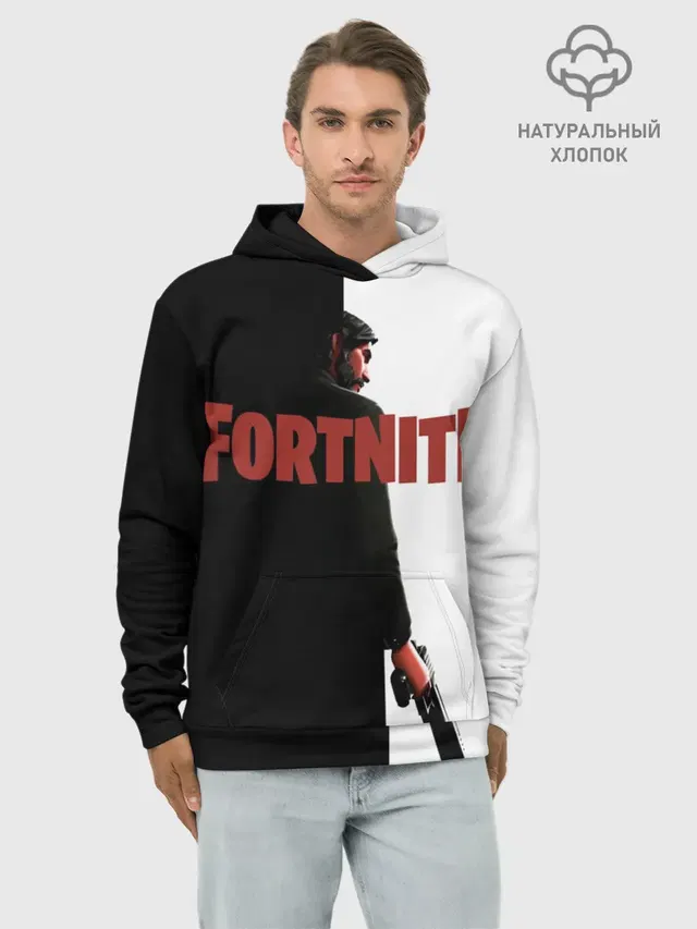 Худи мужской базовый хлопок с принтом «Фортнайт — The Reaper Half Black Fortnite»
