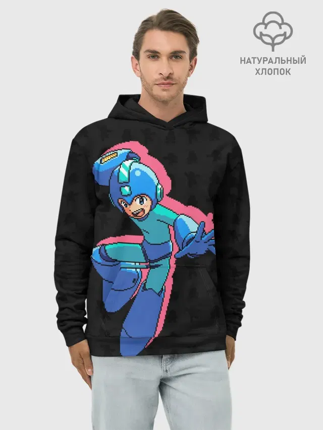 Худи мужской базовый хлопок с принтом «Retro Games — Mega Man»