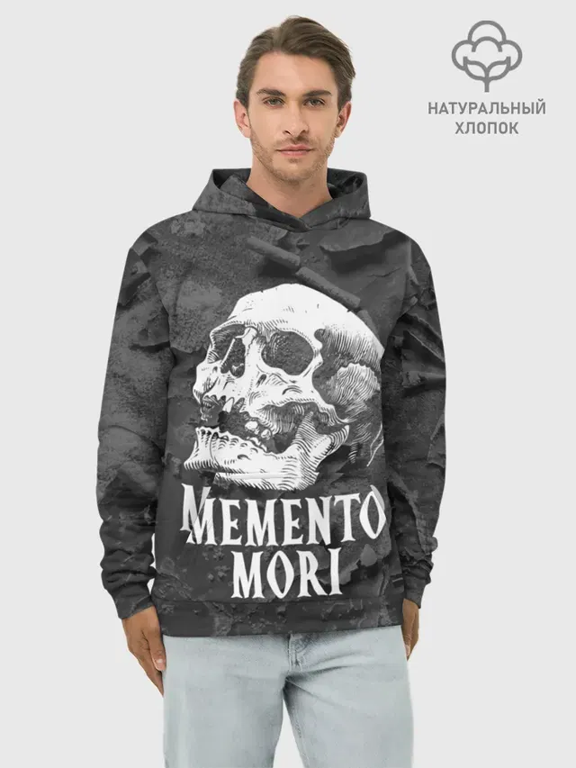 Худи мужской базовый хлопок с принтом «Memento mori»