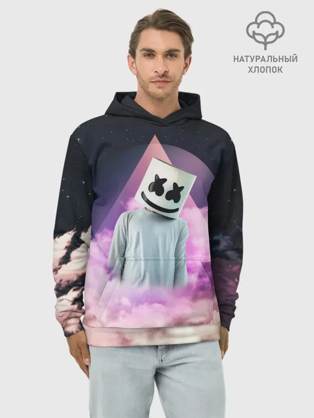Худи мужской базовый хлопок с принтом «Marshmello — Marshmallow»
