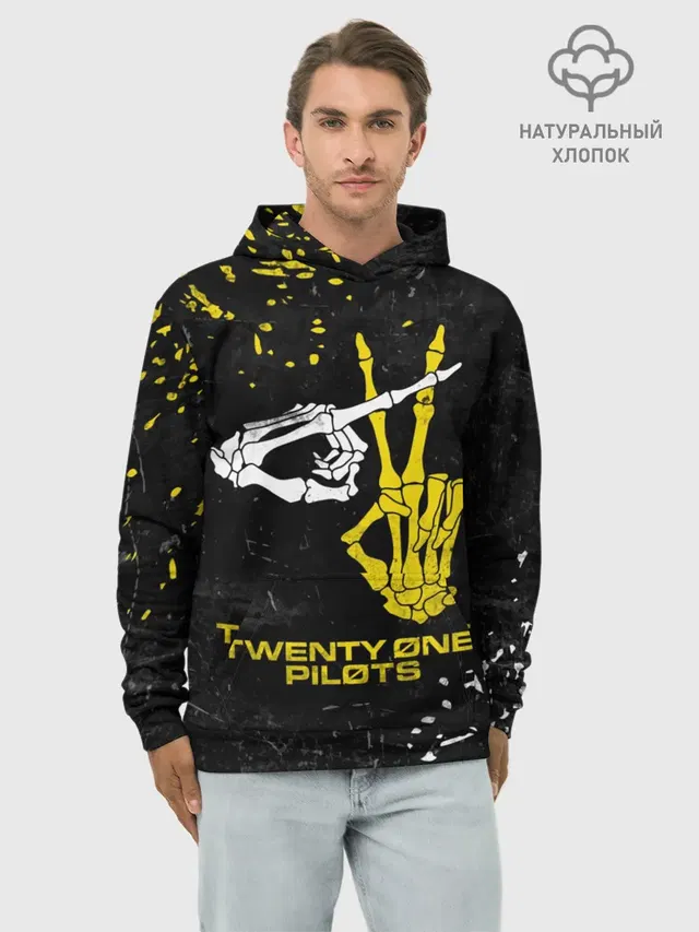 Худи мужской базовый хлопок с принтом «Skeleton hands — TOP - Skeleton Clique»