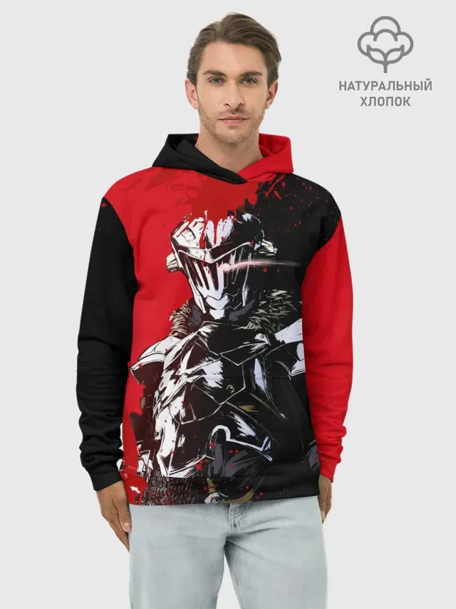 Худи мужской базовый хлопок с принтом «Goblin Slayer red and — Goblin Slayer red and black»