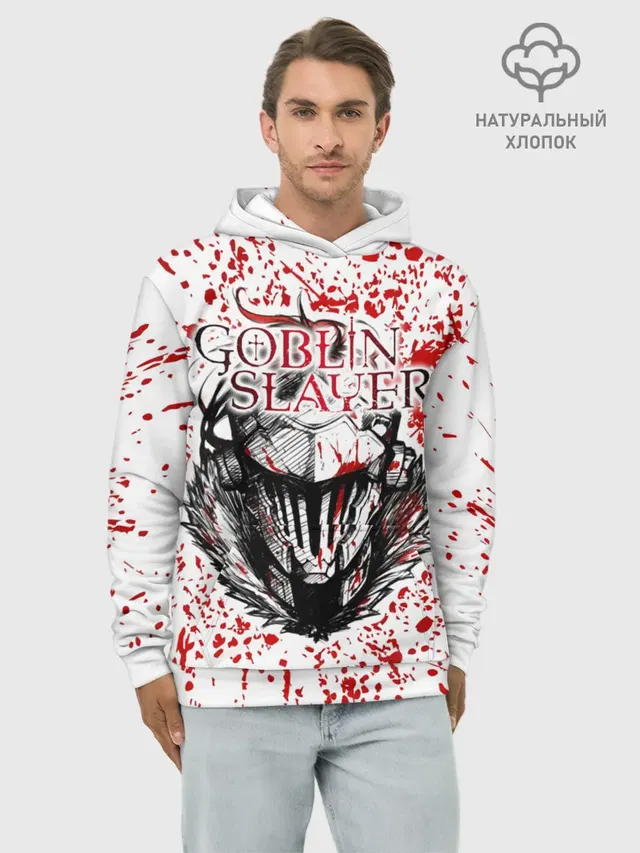 Худи мужской базовый хлопок с принтом «Goblin Slayer blood spots»