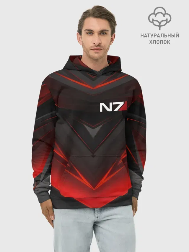 Худи мужской базовый хлопок с принтом «ME — MASS EFFECT N7»