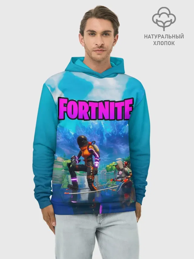 Худи мужской базовый хлопок с принтом «Фортнайт — Fortnite повозка»