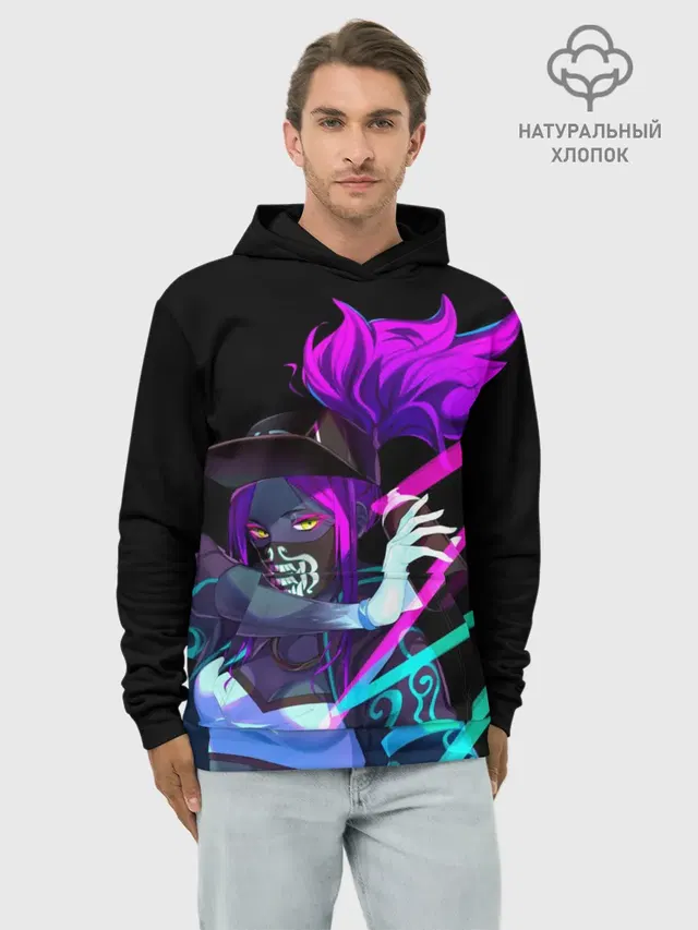 Худи мужской базовый хлопок с принтом «Neon — KDA. Akali»