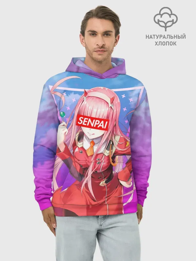 Худи мужской базовый хлопок с принтом «Anime Senpai Girl — Anime Senpai Girl pink»