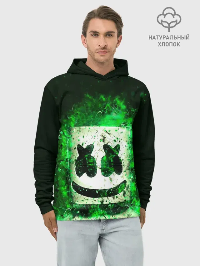 Худи мужской базовый хлопок с принтом «Marshmello»