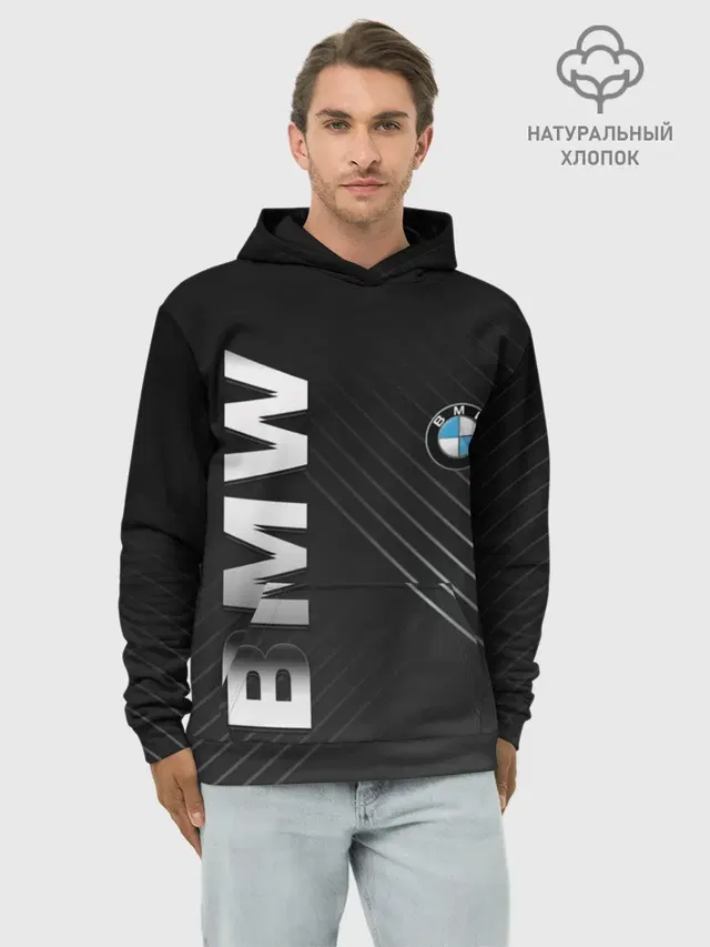 Худи мужской базовый хлопок с принтом «BMW»