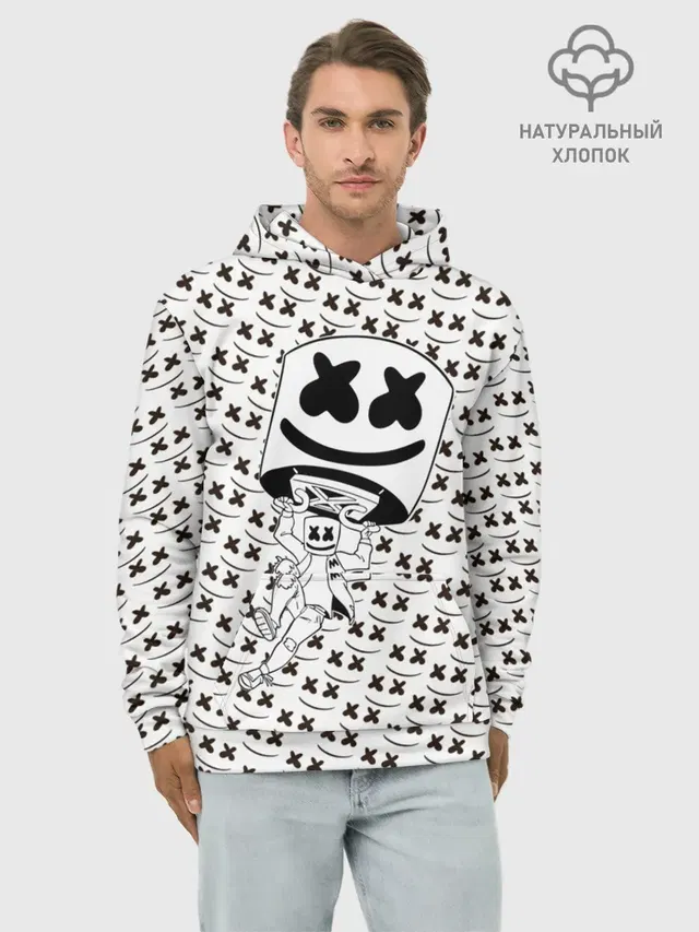 Худи мужской базовый хлопок с принтом «Marshmello — Fortnite Marshmello»