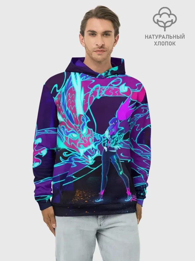 Худи мужской базовый хлопок с принтом «Dragon — League Of Legends Neon Dragon»