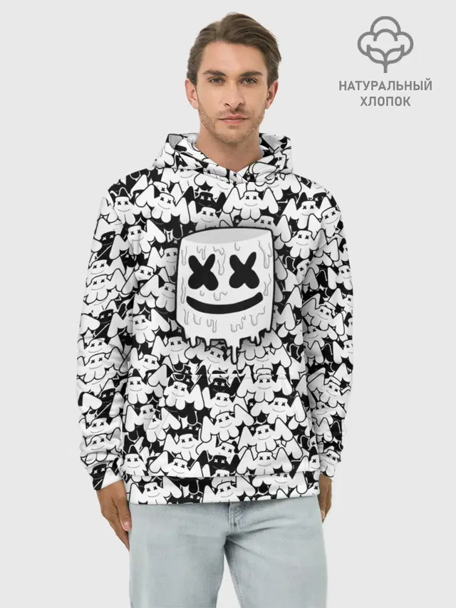 Худи мужской базовый хлопок с принтом «Marshmello»
