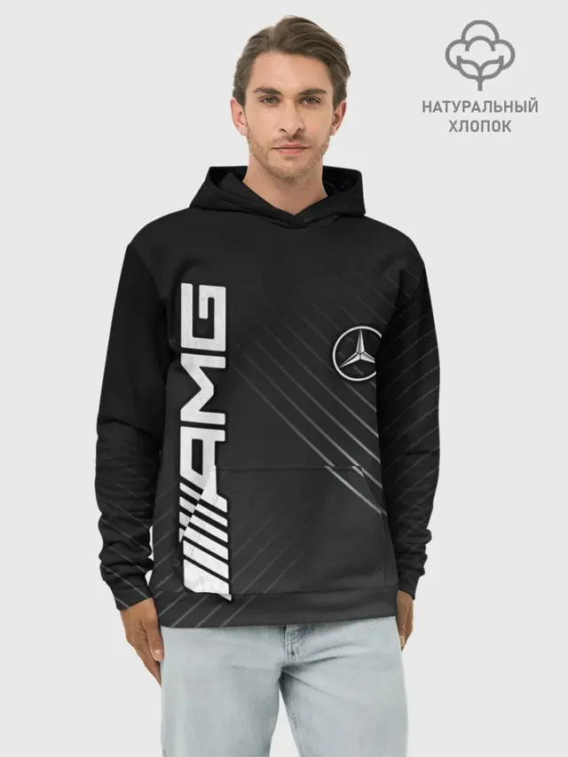 Худи мужской базовый хлопок с принтом «АМГ — Mercedes»