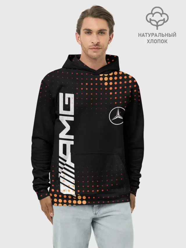 Худи мужской базовый хлопок с принтом «Halftone — Mercedes»
