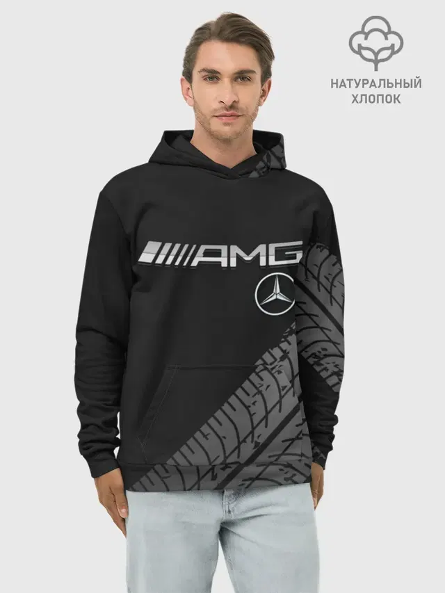 Худи мужской базовый хлопок с принтом «Mercedes-AMG — Mercedes»