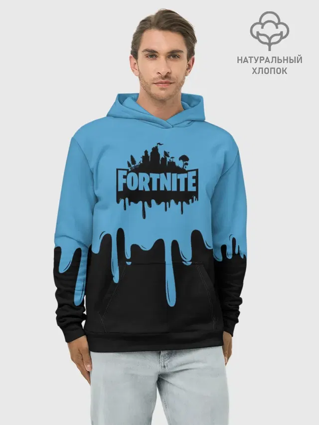 Худи мужской базовый хлопок с принтом «Фортнайт — FORTNITE - Black&Blue»