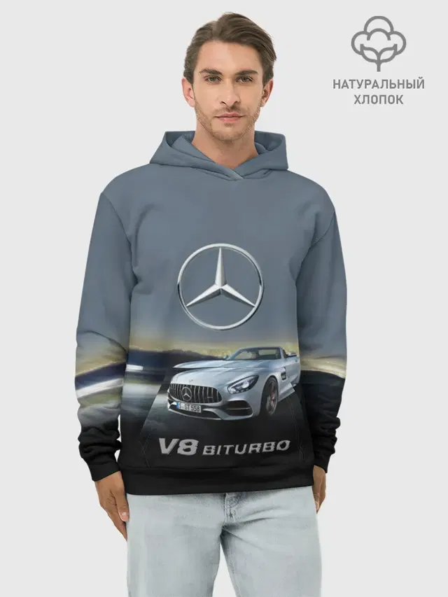 Худи мужской базовый хлопок с принтом «V8 Biturbo»