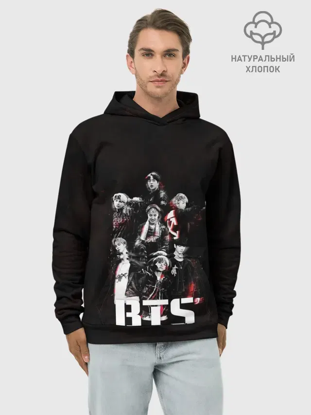 Худи мужской базовый хлопок с принтом «BTS»