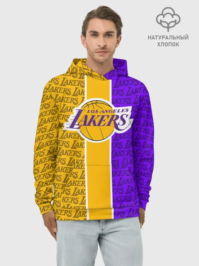 Худи мужской базовый хлопок с принтом «Лейкерс — LA LAKERS»