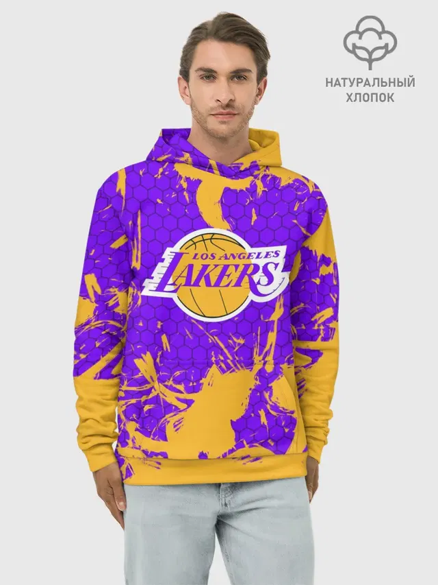 Худи мужской базовый хлопок с принтом «Лейкерс — LA LAKERS»