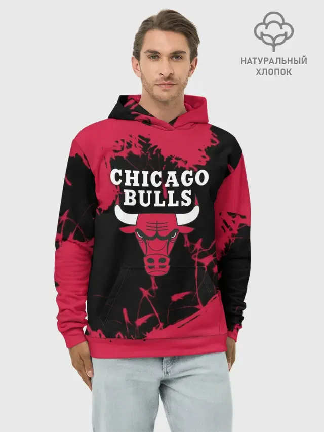 Худи мужской базовый хлопок с принтом «НБА — CHICAGO BULLS»