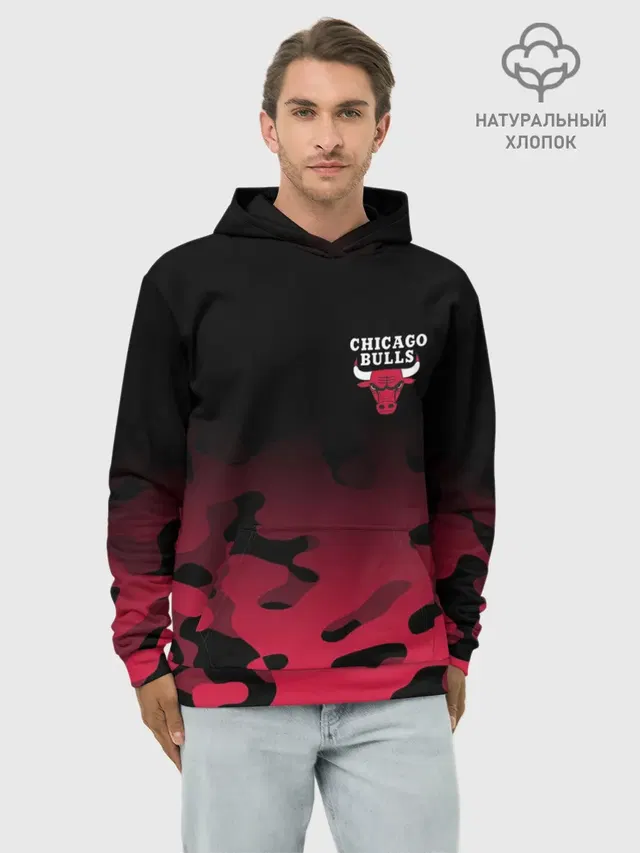 Худи мужской базовый хлопок с принтом «НБА — CHICAGO BULLS»