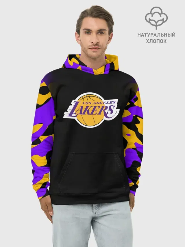 Худи мужской базовый хлопок с принтом «Лейкерс — LA LAKERS»