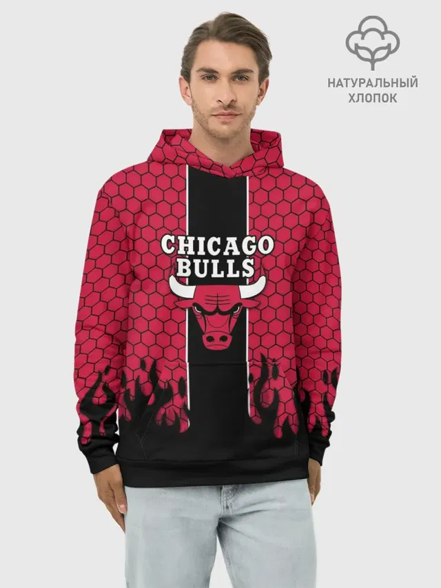 Худи мужской базовый хлопок с принтом «НБА — CHICAGO BULLS»