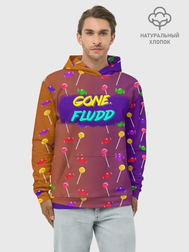 Худи мужской базовый хлопок с принтом «GONE.Fludd»