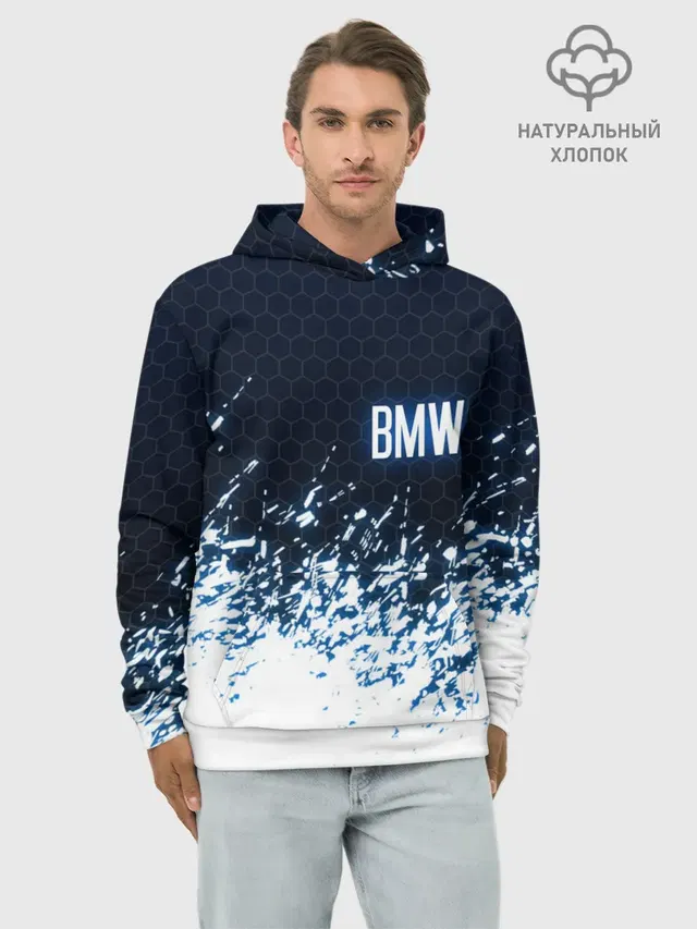Худи мужской базовый хлопок с принтом «BMW»