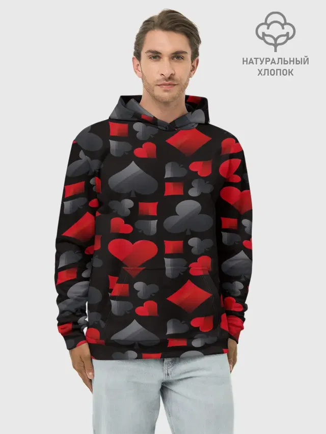 Худи мужской базовый хлопок с принтом «Card suits»