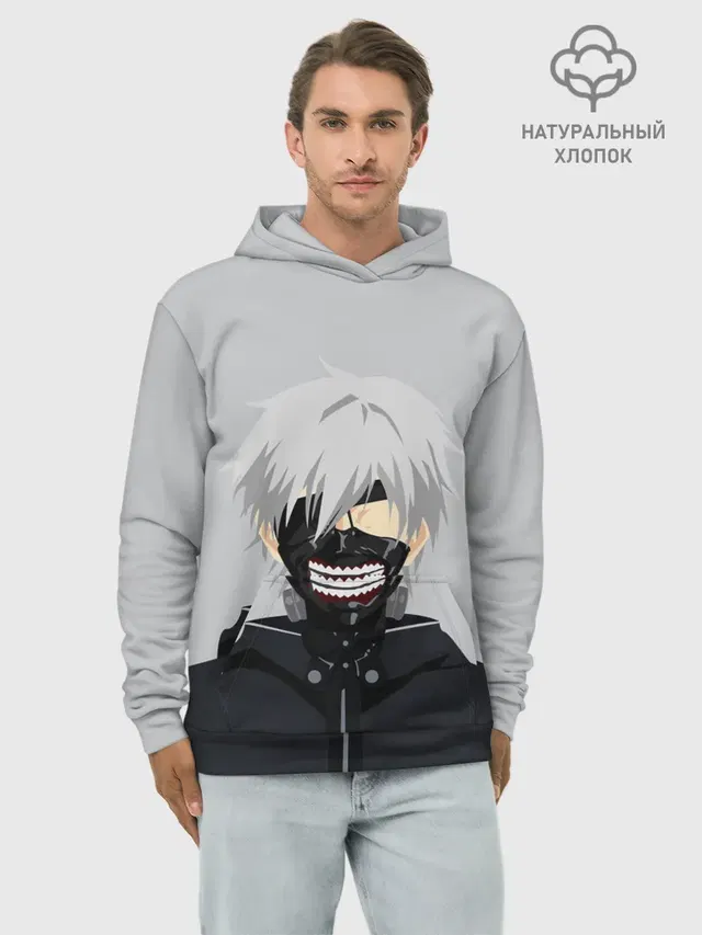 Худи мужской базовый хлопок с принтом «Токийский Гуль — Kaneki Ken в маске»